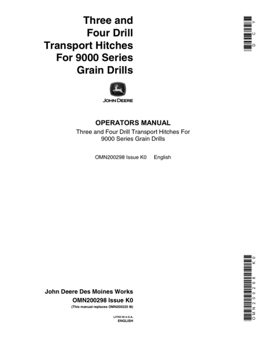 John Deere 3-Drill, 4-Drill Transport Hitches Operator’s Manual (OMN200298) Workshop Guide