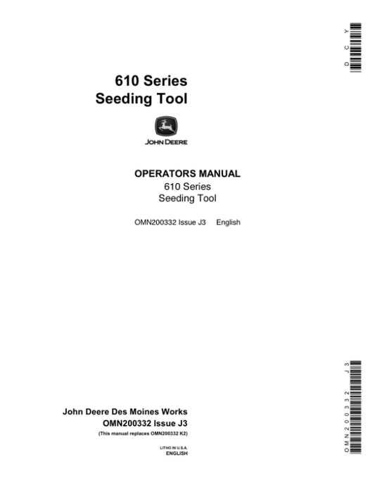 John Deere 610 Tool Seeder Operator’s Manual (OMN200332) Workshop Guide