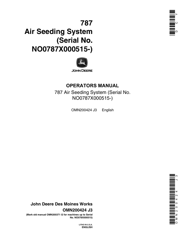 John Deere 787 Air Seeding System Operator’s Manual (OMN200424) Workshop Guide