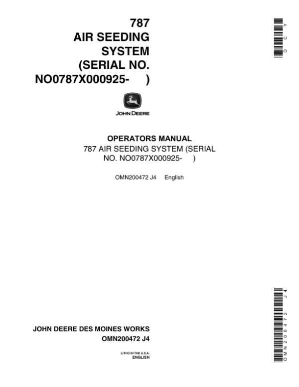 John Deere 787 Air Seeding System Operator’s Manual (OMN200472) Workshop Guide