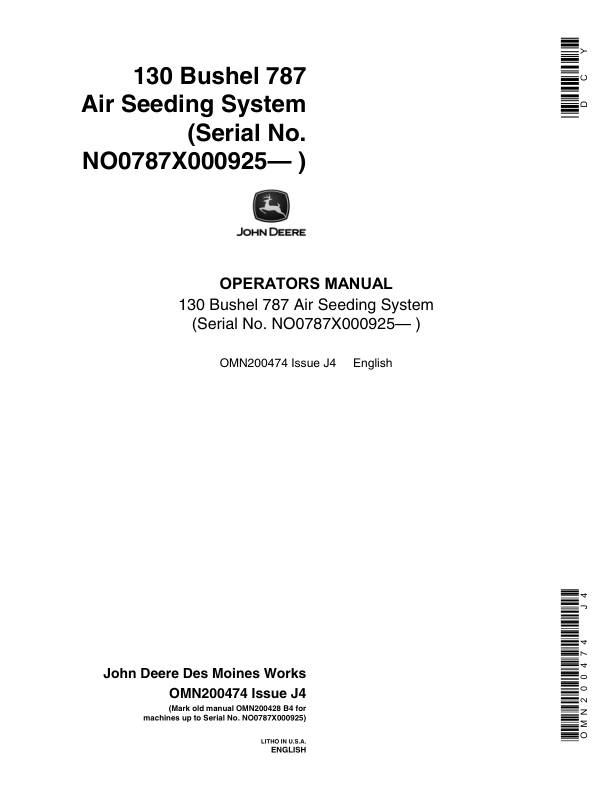 John Deere 787 Air Seeding System Operator’s Manual (OMN200474) Workshop Guide