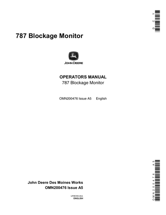 John Deere 787 Blockage Monitor Operator’s Manual (OMN200476) Workshop Guide