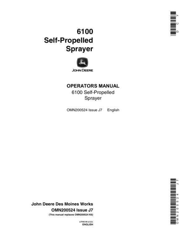 John Deere 6100 Self-Propelled Sprayer Operator’s Manual (OMN200524) Workshop Guide