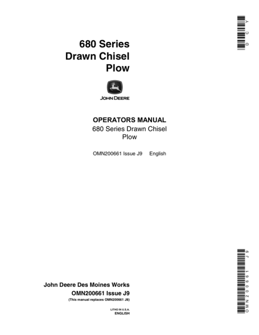 John Deere 680 Series Drawn Chisel Plow Operator’s Manual (OMN200661) Workshop Guide