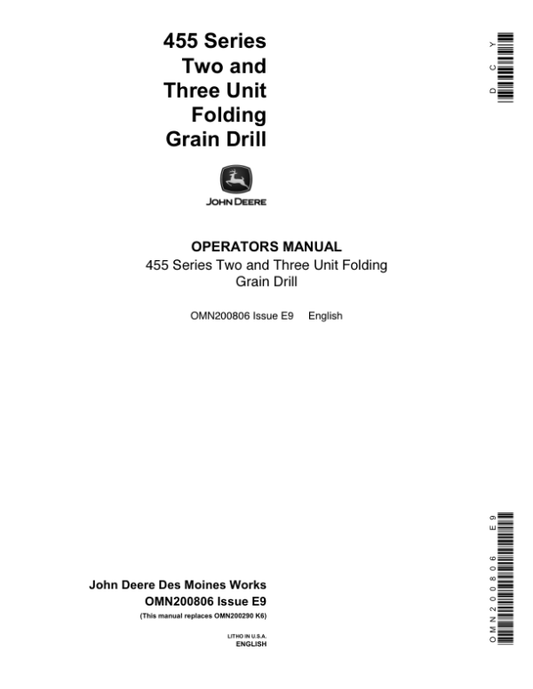 John Deere 455 Folding Grain Drills Operator’s Manual (OMN200806) Workshop Guide
