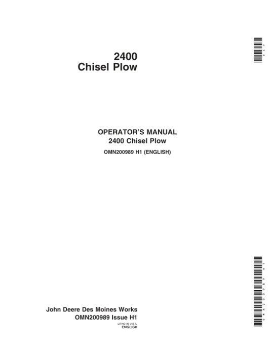 John Deere 2400 Chisel Plow North America Operator’s Manual (OMN200989) Workshop Guide