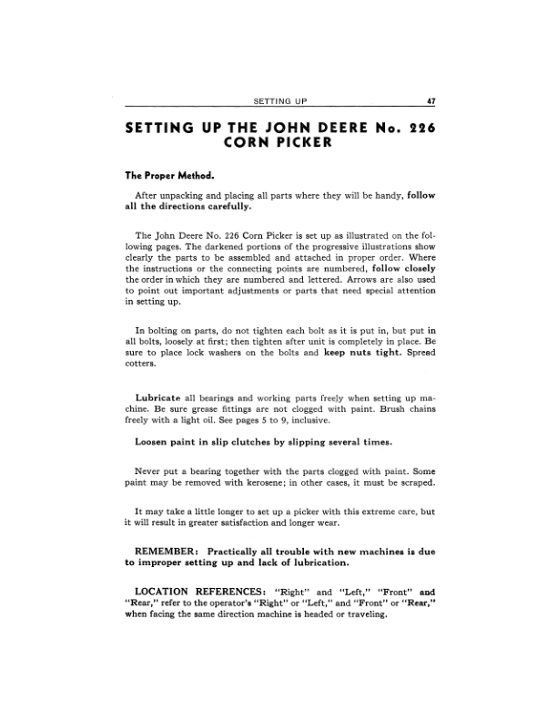John Deere No. 226 Two-Row Mounted Corn Picker Operator’s Manual (OMN21151) Workshop Guide