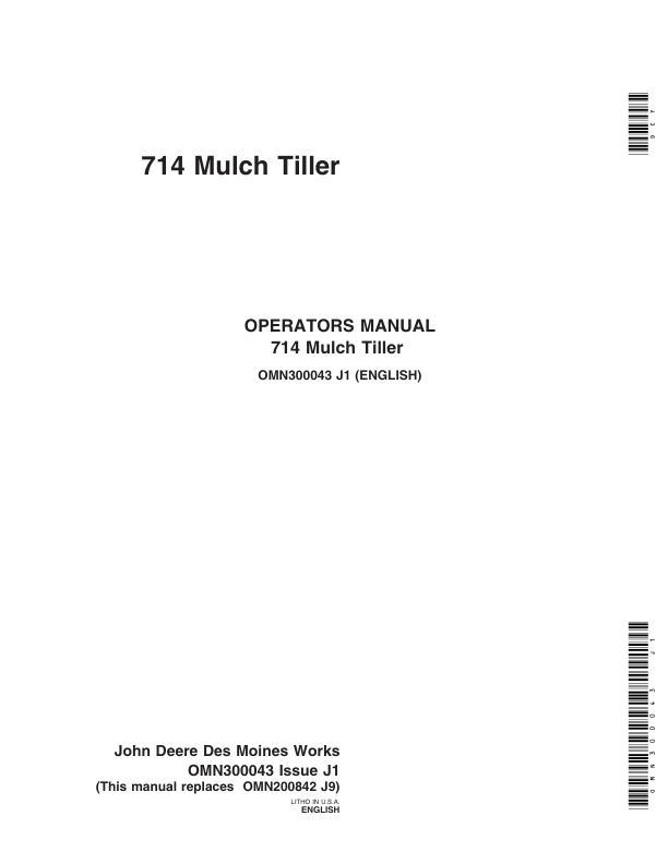 John Deere 714 Mulch Tillers Operator’s Manual (OMN300043) Workshop Guide