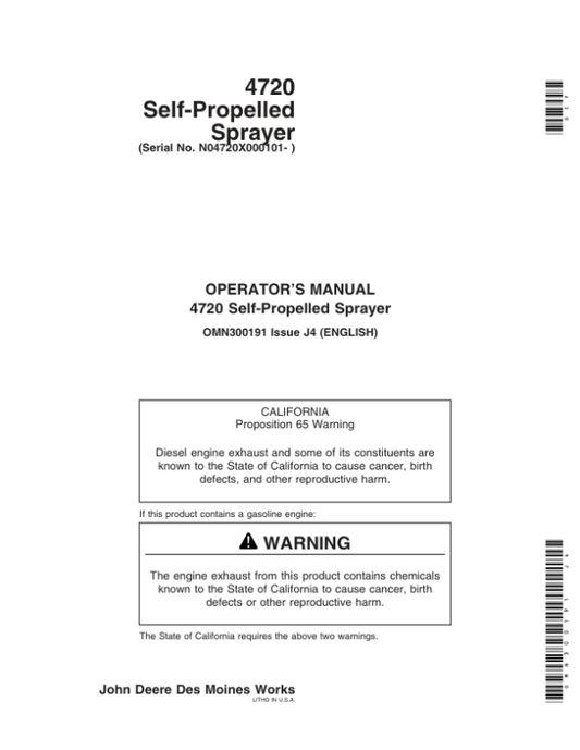 John Deere 4720 Self-Propelled Sprayer (000101-) Operator’s Manual (OMN300191) Workshop Guide