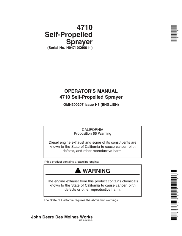 John Deere 4710 Self Propelled Sprayer (006001-) Operator’s Manual (OMN300207) Workshop Guide