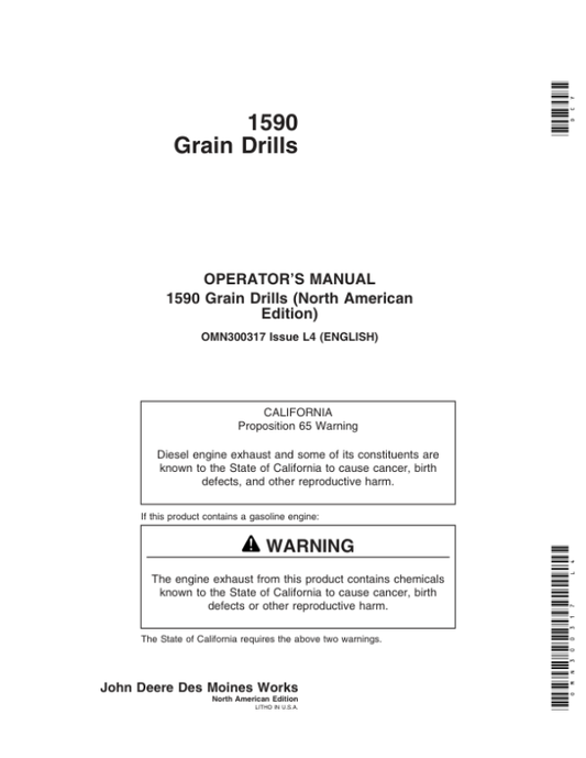 John Deere 1590 Grain Drills Operator’s Manual (OMN300317) Workshop Guide