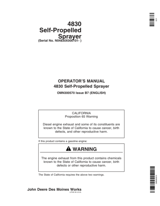 John Deere 4830 Self-Propelled Sprayer (000101-) Operator’s Manual (OMN300570) Workshop Guide