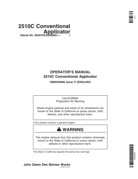 John Deere 2510C Conventional Applicator Operator’s Manual (OMN300686) Workshop Guide