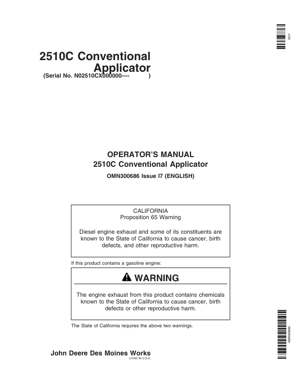 John Deere 2510C Conventional Applicator Operator’s Manual (OMN300686) Workshop Guide