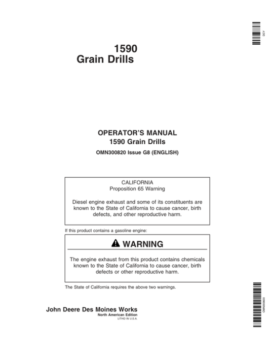John Deere 1590 Grain Drills Operator’s Manual (OMN300820) Workshop Guide