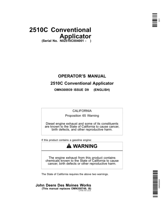 John Deere 2510C Conventional Applicator Operator’s Manual (OMN300939) Workshop Guide