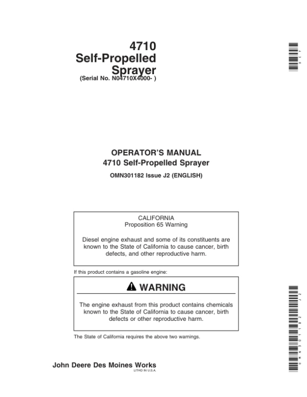 John Deere 4710 Self-Propelled Sprayer (004001-) Operator’s Manual (OMN301182) Workshop Guide
