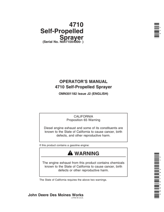 John Deere 4710 Self-Propelled Sprayer (004001-) Operator’s Manual (OMN301182) Workshop Guide
