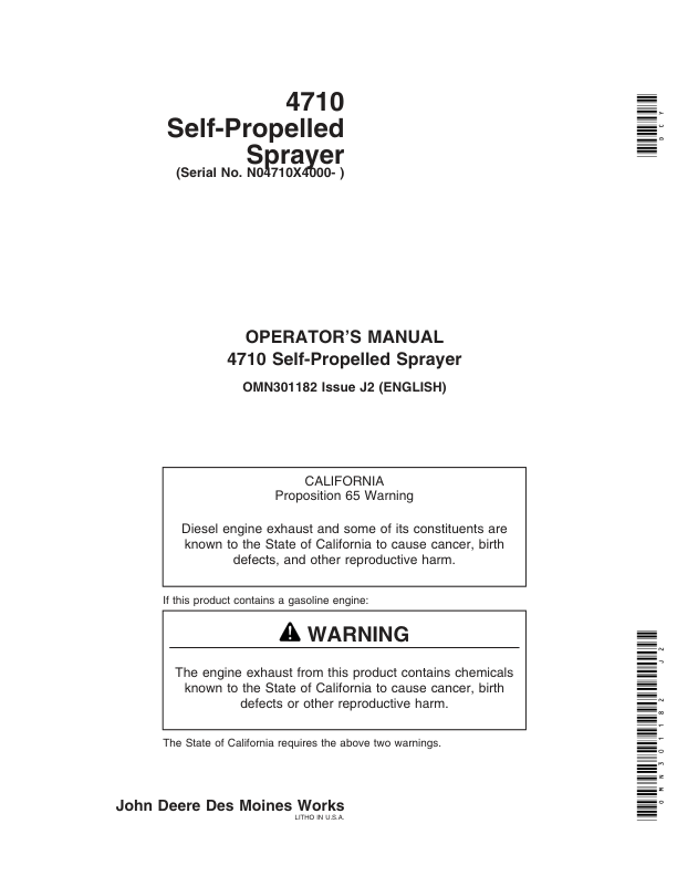 John Deere 4710 Self-Propelled Sprayer (004001-) Operator’s Manual (OMN301182) Workshop Guide