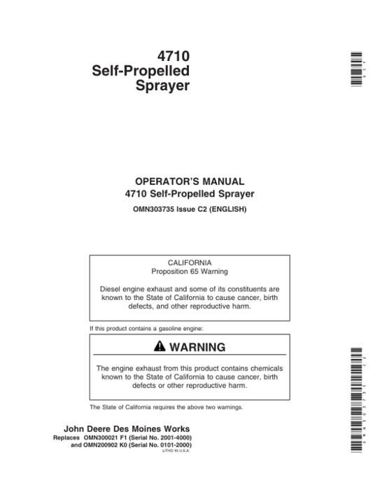 John Deere 4710 Self- Propelled Sprayer Operator’s Manual (OMN303735) Workshop Guide