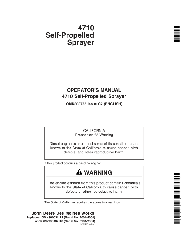 John Deere 4710 Self- Propelled Sprayer Operator’s Manual (OMN303735) Workshop Guide