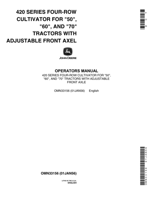 John Deere 420 Series Four-Row Cultivator Operator’s Manual (OMN33156) Workshop Guide