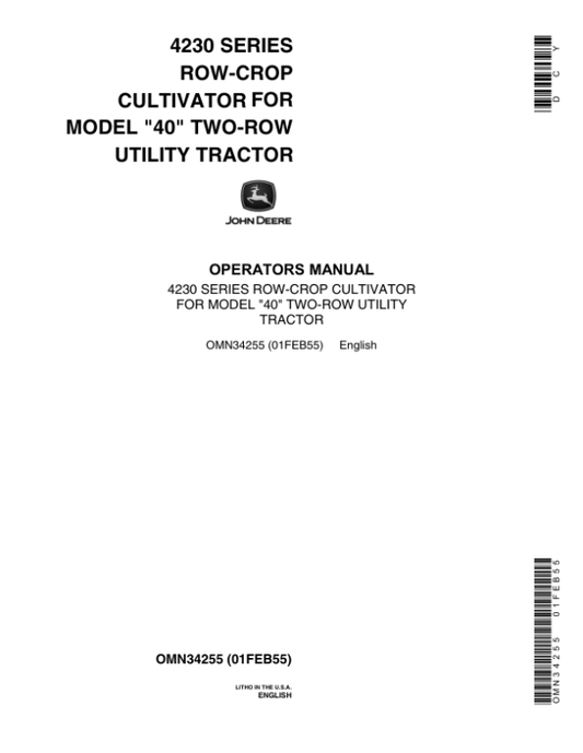 John Deere 4230 Series Row-Crop Cultivator Operator’s Manual (OMN34255) Workshop Guide