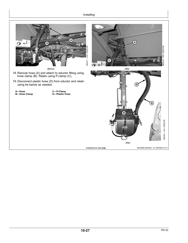 John Deere 4730, 4830 Sprayer High Clearance Kit BN400168 (008001-012999) Operator’s Manual (OMN390191) Workshop Guide