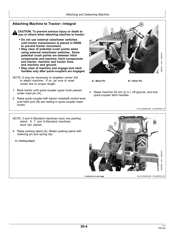 John Deere 2100 Minimum Till Ripper North America (012000- ) Operator’s Manual (OMN401366) Workshop Guide