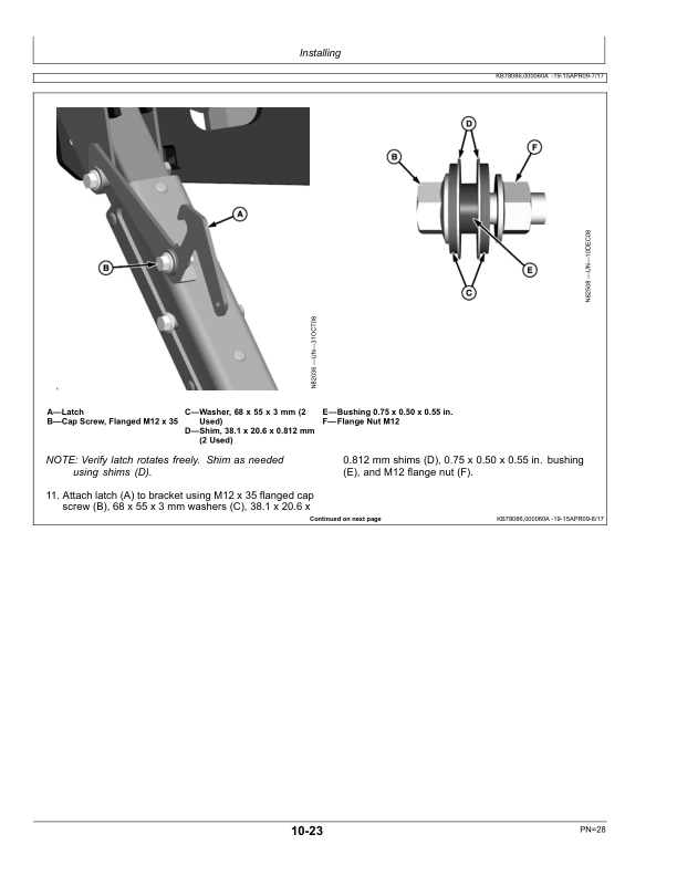 John Deere 4730, 4830 Sprayer High Clearance Kit BN400181 (013001-) Operator’s Manual (OMN402058) Workshop Guide