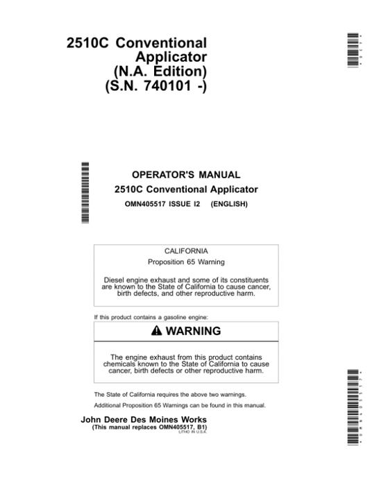 John Deere 2510C Conventional Applicator Operator’s Manual (OMN405517) Workshop Guide