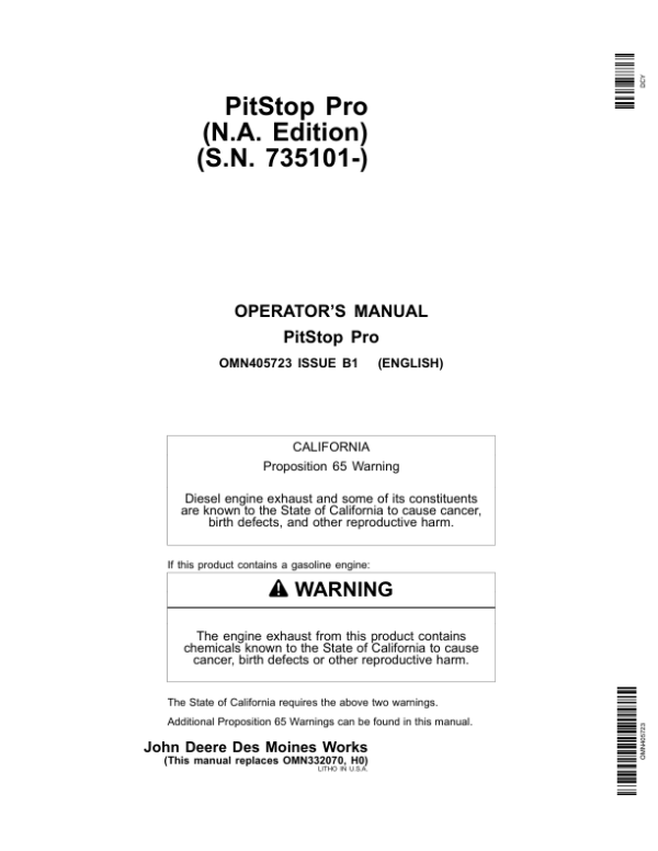 John Deere PitStop Pro (NA Edition) (735101-) Operator’s Manual (OMN405723) Workshop Guide