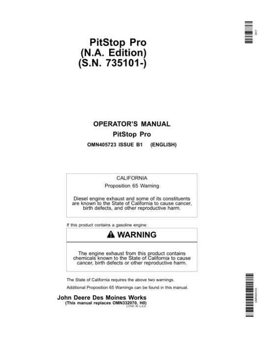 John Deere PitStop Pro (NA Edition) (735101-) Operator’s Manual (OMN405723) Workshop Guide