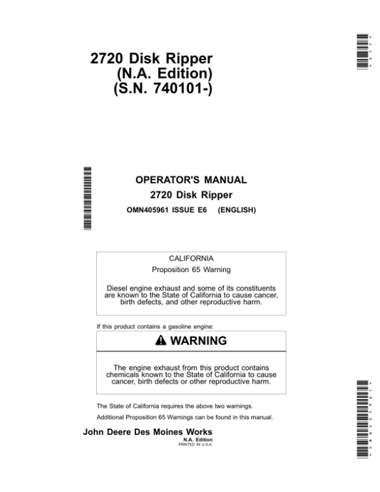 John Deere 2720 Disk Rippers (North American) Operator’s Manual (OMN405961) Workshop Guide