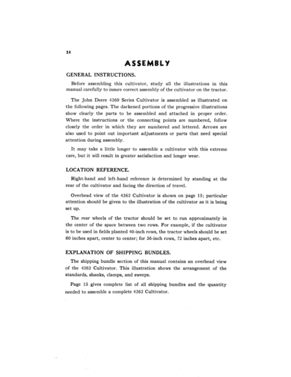 John Deere JD 4260 Series Two-Row Cultivator Operator’s Manual (OMN40759) Workshop Guide