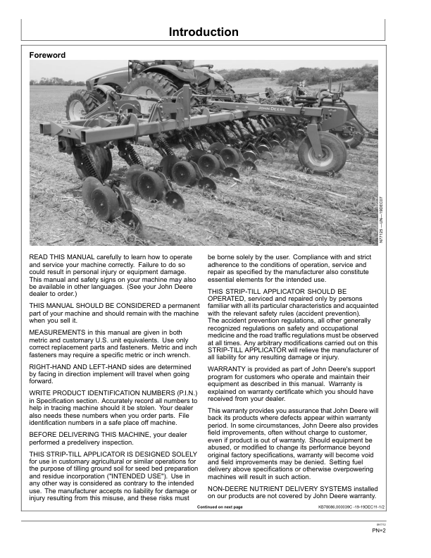 John Deere 2510H High-Speed Applicators (Low-Disturbance) North America (745101-760100) Operator’s Manual (OMN410369) Workshop Guide
