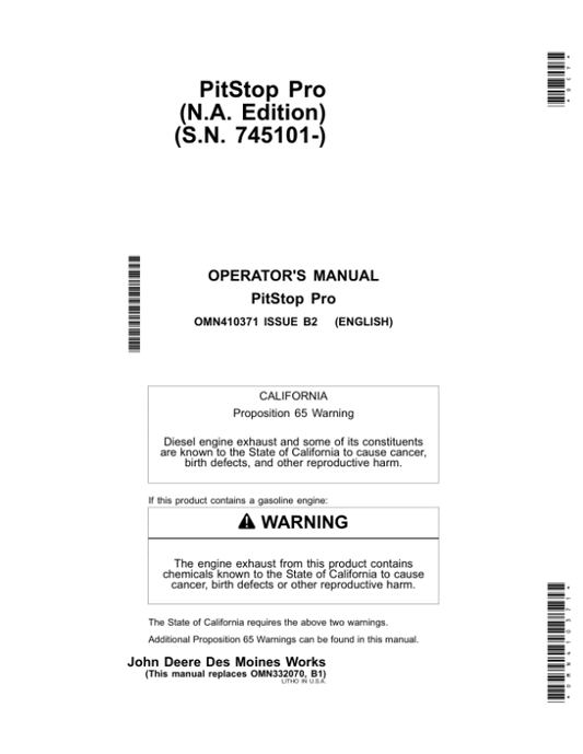 John Deere PitStop Pro (745101-) Operator’s Manual (OMN410371) Workshop Guide