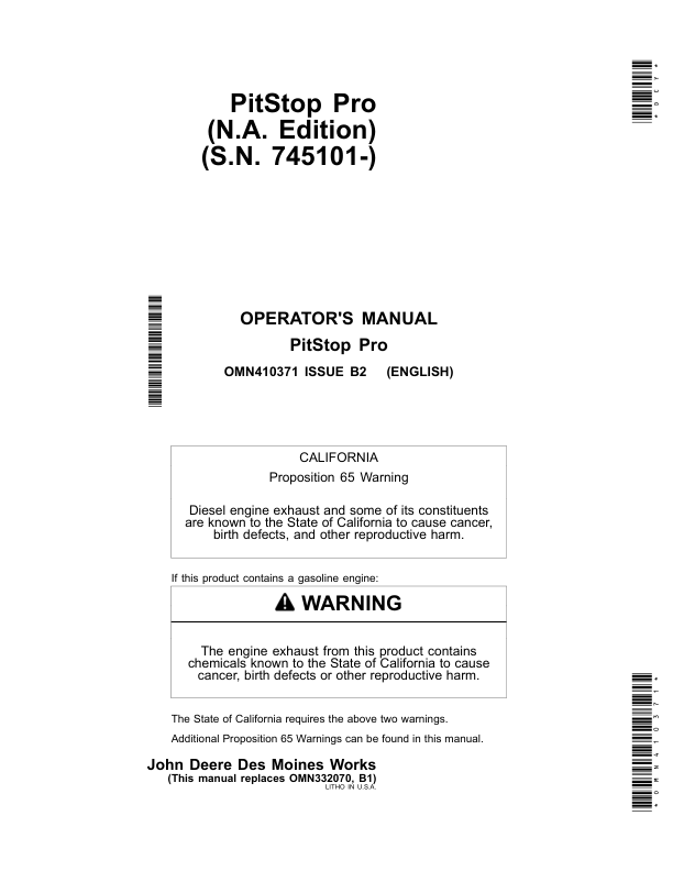 John Deere PitStop Pro (745101-) Operator’s Manual (OMN410371) Workshop Guide