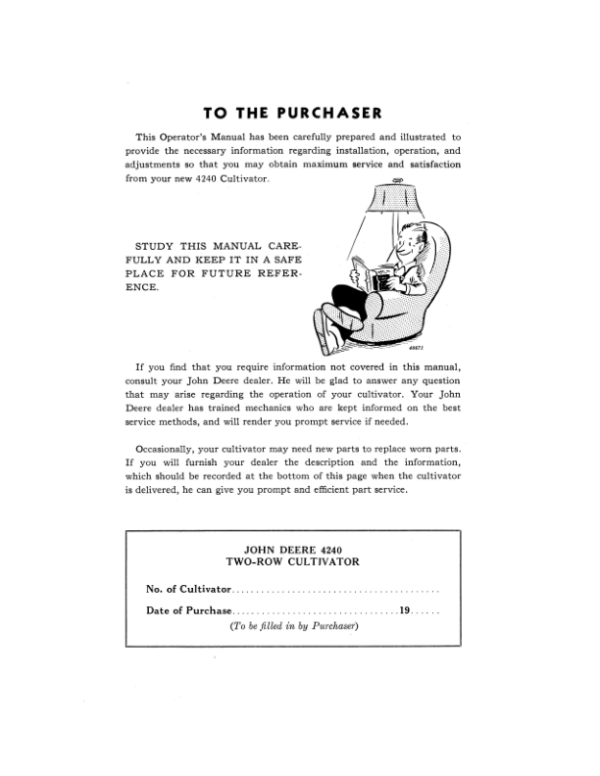 John Deere 4240 Two-Row Cultivator Operator’s Manual (OMN411058) Workshop Guide