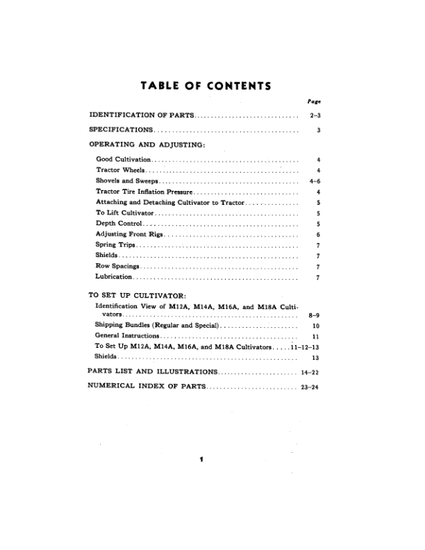 John Deere M10A Series Tractor Cultivator for Model ‘M’ Tractor Operator’s Manual (OMN51149) Workshop Guide