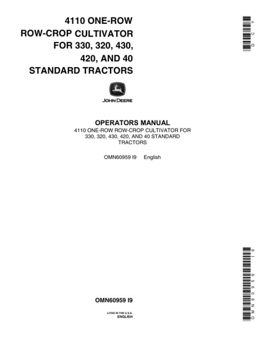 John Deere 4110 Row-Crop Cultivator Operator’s Manual (OMN60959) Workshop Guide