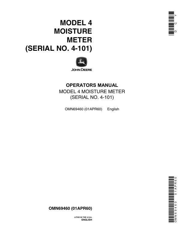 John Deere #4 Moisture Meter Operator’s Manual (OMN69460) Workshop Guide