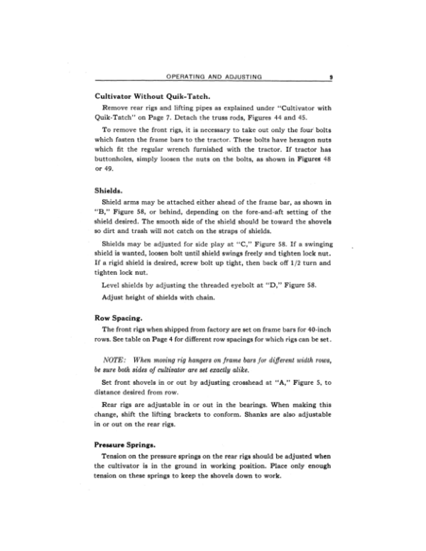 John Deere 401, 402, 403, 405, 408, 409, 411 400 Series Four-Row Cultivators Operator’s Manual (OMN9755) Workshop Guide
