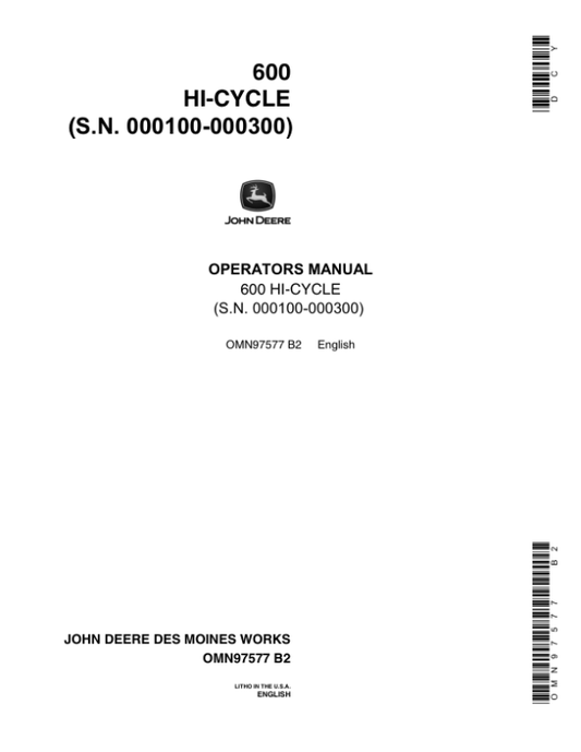 John Deere 600 Hi-Cycle Tractor Operator’s Manual (OMN97577) Workshop Guide