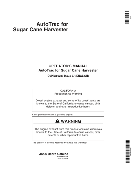 John Deere Autotrac for 3510 Sugar Cane Harvester Operator’s Manual (OMNW00285) Workshop Guide