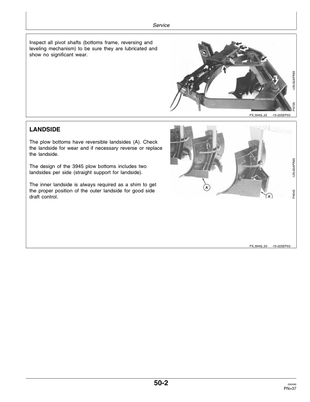 John Deere 3945 Reversible Two-Way Integral Moldboard Plow Operator’s Manual (OMP57180) Workshop Guide