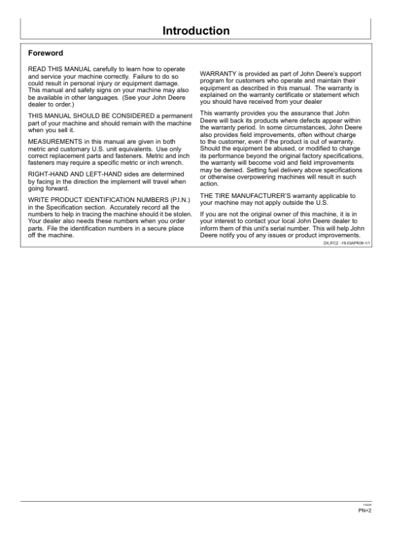 John Deere HX10 Rotary Cutters (010000-011499) HX14 Rotary Cutters (008500-0012509) North America Operator’s Manual (OMP73906) Workshop Guide