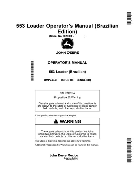 John Deere 553 Loader (Brazilian Edition) Operator’s Manual (OMP74048) Workshop Guide
