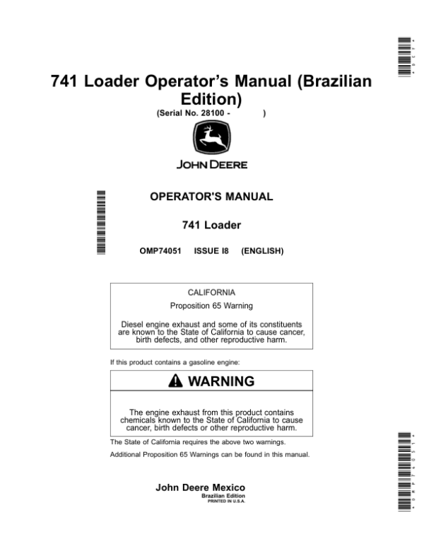 John Deere 741 Loader (Brazilian Edition) Operator’s Manual (OMP74051) Workshop Guide