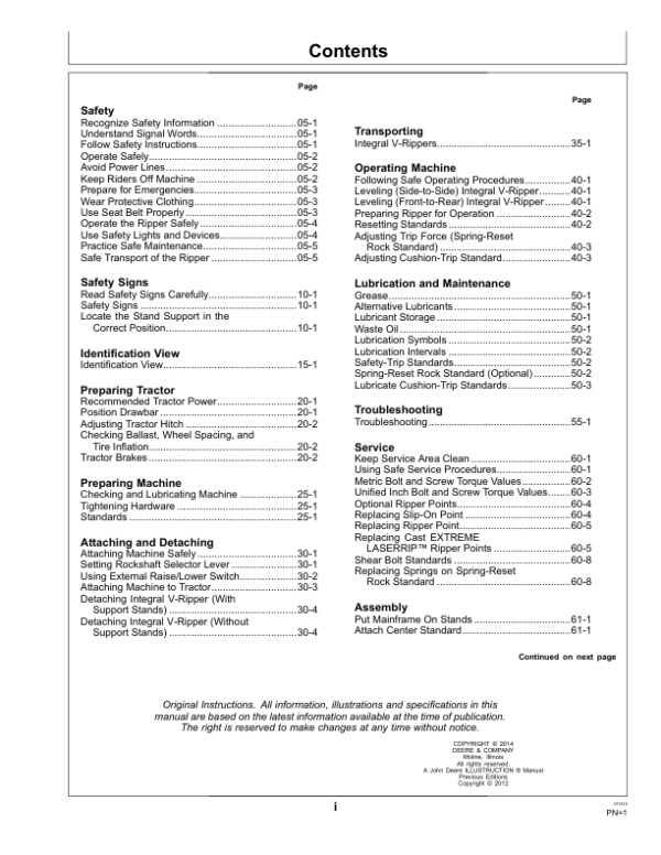John Deere 913 V-Ripper Russian & CIS Edition Operator’s Manual (OMP75195) Workshop Guide